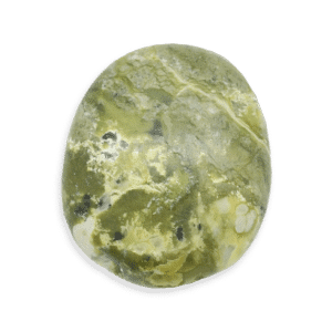 A Serpentine stone with smooth yellow-green to deep olive coloring, marked by natural mottling and soft, earthy patterns across its polished surface.